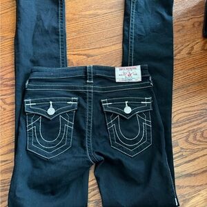 True Religion Black Skinny Jeans with White Contrast Stitching